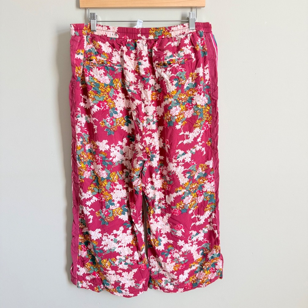 Anthropologie Ett:Twa Floral Stripe Pants Pink Wide Leg Cropped XL Womens Boho - Picture 5 of 6